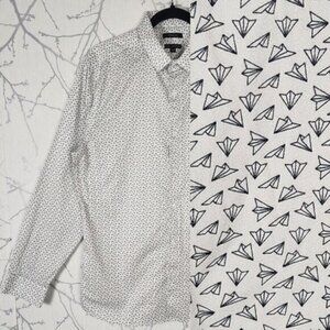 RW & Co White Paper Planes Printed 100% Cotton Slim Fit Shirt